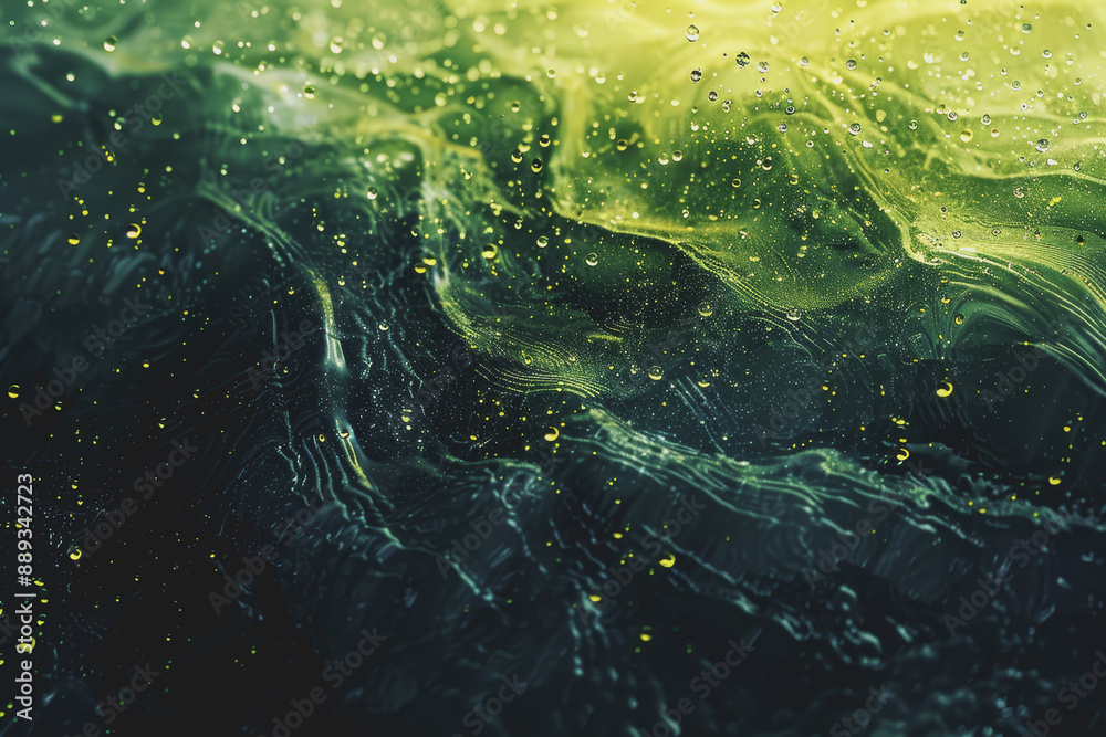 Neon chartreuse raindrops shimmering on a stormy abstract background. Neon chartreuse raindrops shimmering on a stormy abstract background.