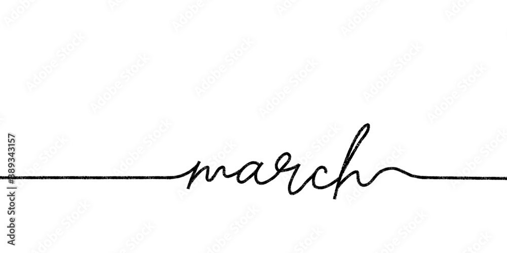 March. Hand drawn monoline calligraphy. Spring month written with marker or ink effect. Simple text. Great for calendars and organizers