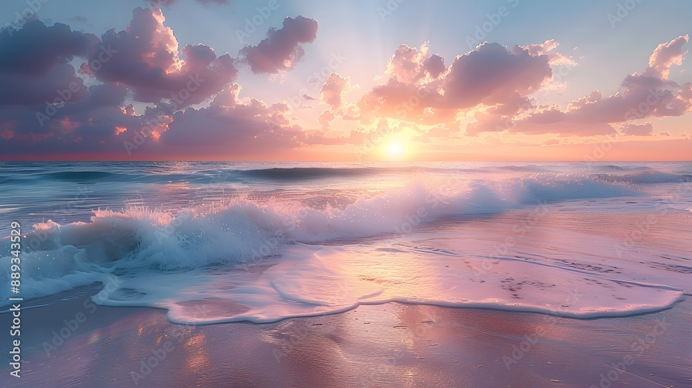 A serene coastal scene at dawn, where the gentle waves kiss the golden sands, illuminated by the first rays of the rising sun. encapsulates the essence of a new day's beginning. A serene coastal scene at dawn, where the gentle waves kiss the golden sands, illuminated by the first rays of the rising sun. encapsulates the essence of a new day's beginning.
