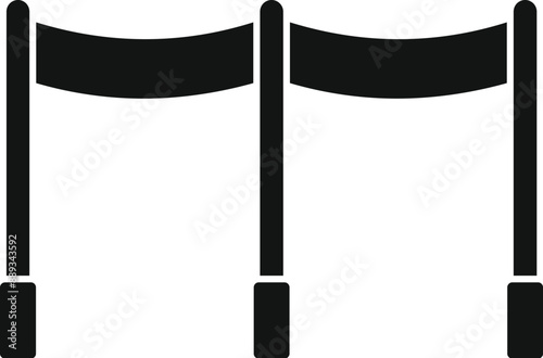 Black retractable belt barrier separating queuing area for crowd control in simple style