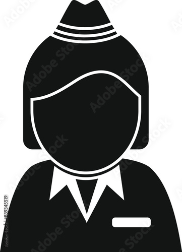 Black and white silhouette of a female flight attendant wearing a uniform and hat, representing the airline industry and customer service