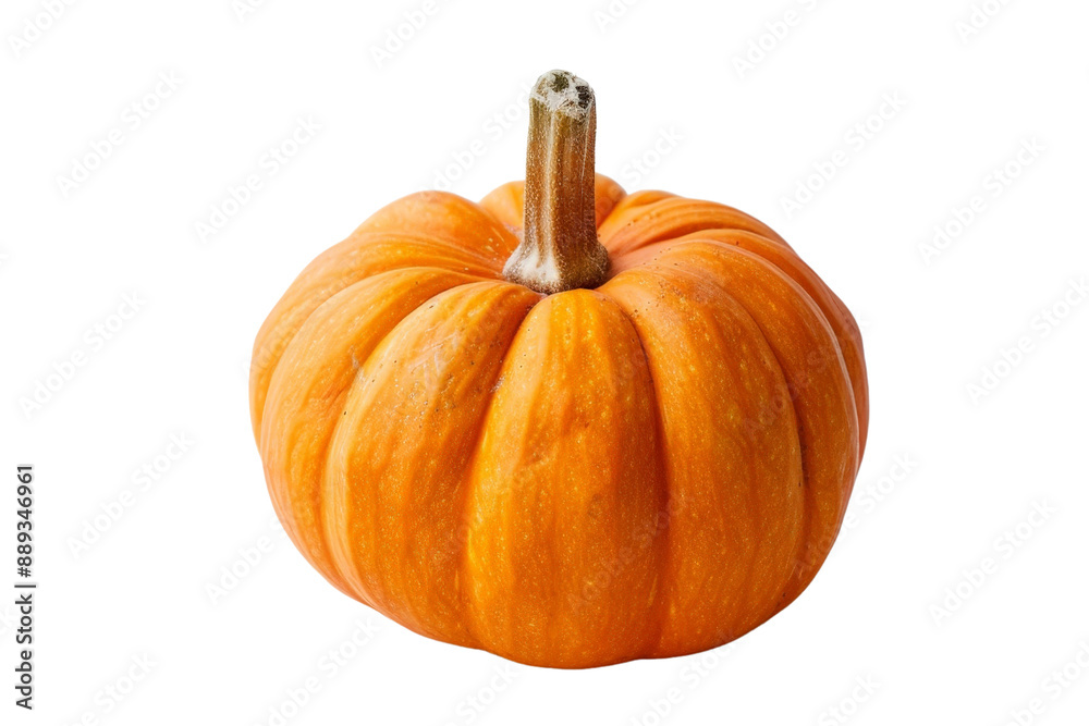 Fototapeta premium Single small pumpkin with a ribbed texture, placed separately on a clean white background, emphasizing its unique shape