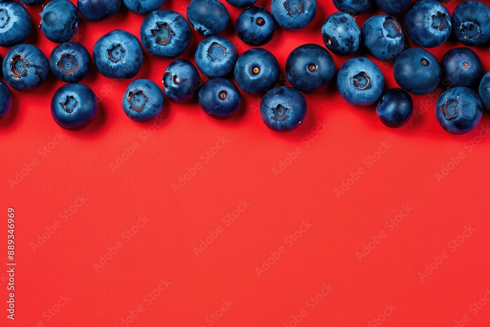 Fresh and Juicy Blueberries on Red Fresh and Juicy Blueberries on Red