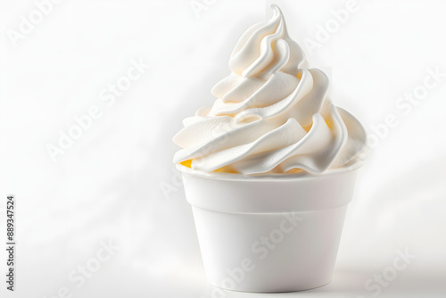 Soft serve ice cream in cup on white background