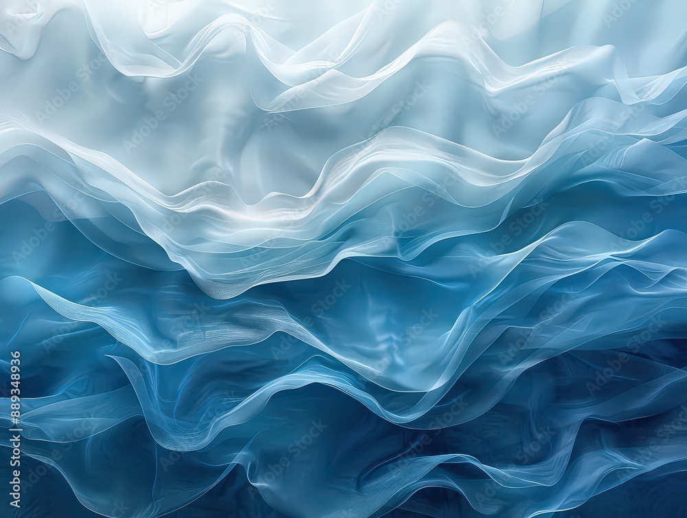 Obraz premium Smooth, flowing waves in a gradient of colors from deep blue to light turquoise, creating a serene and fluid visual effect.