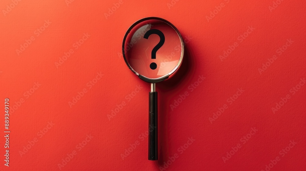 Magnifying glass and question mark icon on red background for problem solving concept Magnifying glass and question mark icon on red background for problem solving concept