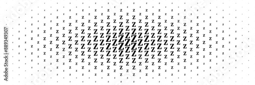horizontal halftone of black capital letter z spreading from center for pattern and background.