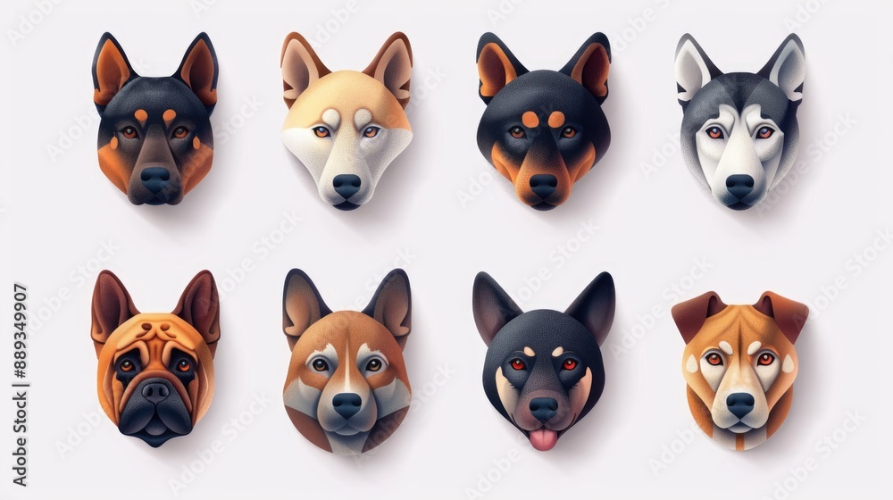 Fototapeta premium Modern and sleek pet icons set of 9, arranged symmetrically on white background