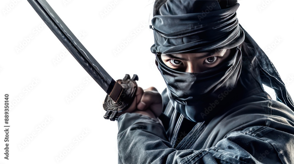 Fototapeta premium A ninja holding a katana on white background