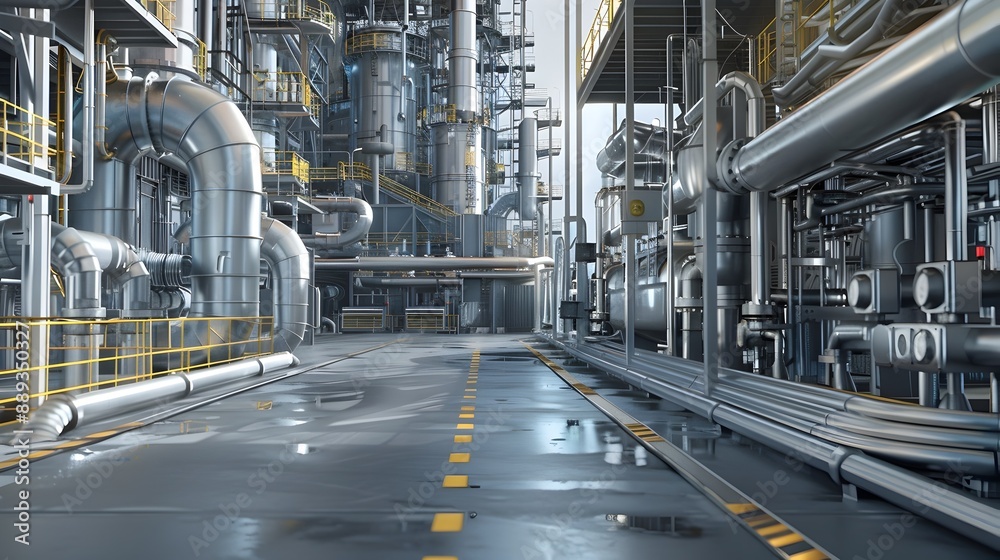Industrial Factory Interior with Pipes,Valves and Machinery Equipment Industrial Factory Interior with Pipes,Valves and Machinery Equipment