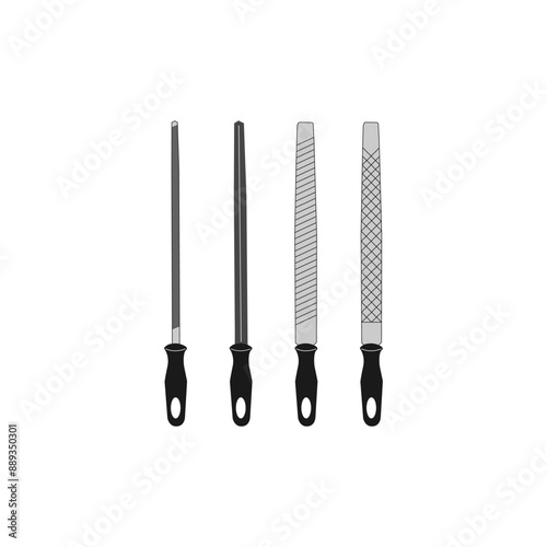 Set 4 Piece Rasp tool outline icon outline icon, Vector illustration design