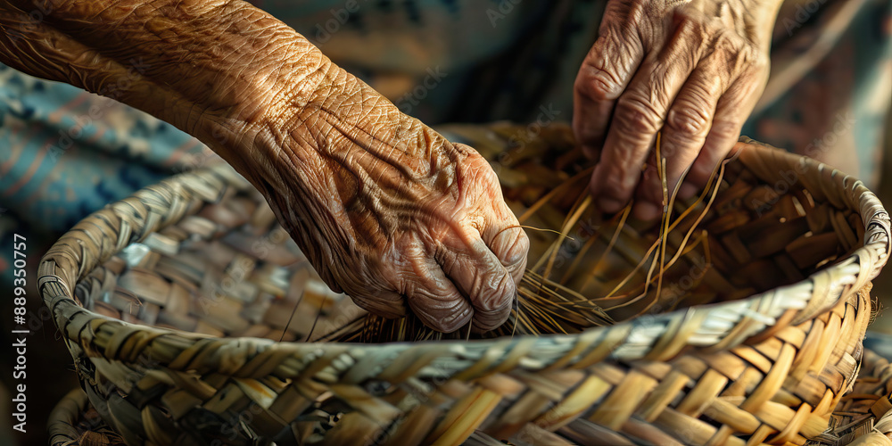 A craftsperson’s hands weaving intricate patterns into a basket, demonstrating artisanal skill A craftsperson’s hands weaving intricate patterns into a basket, demonstrating artisanal skill