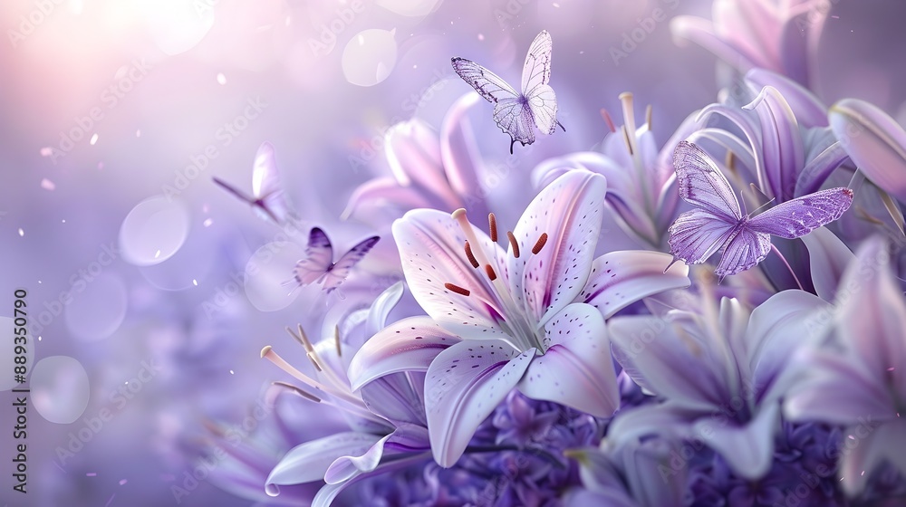 Fototapeta premium Ethereal Purple Floral Butterfly with Soft Petals in Magical Garden