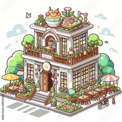 vector of restaurant with high detail in white background  