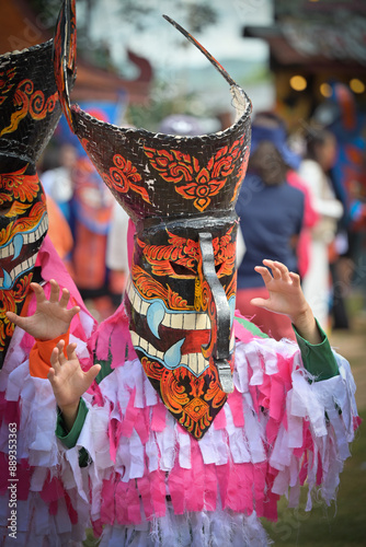 Culture Festival Phi Ta Khon or ghost following people, people wearing masks, is a local tradition in Dan Sai District, Loei Province, Thailand, Asia.