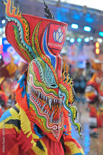 Culture Festival Phi Ta Khon or ghost following people, people wearing masks, is a local tradition in Dan Sai District, Loei Province, Thailand, Asia.