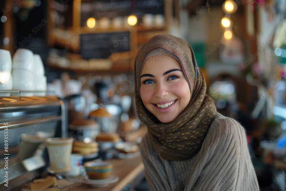 Smiling Woman in a Coffee Shop Smiling Woman in a Coffee Shop