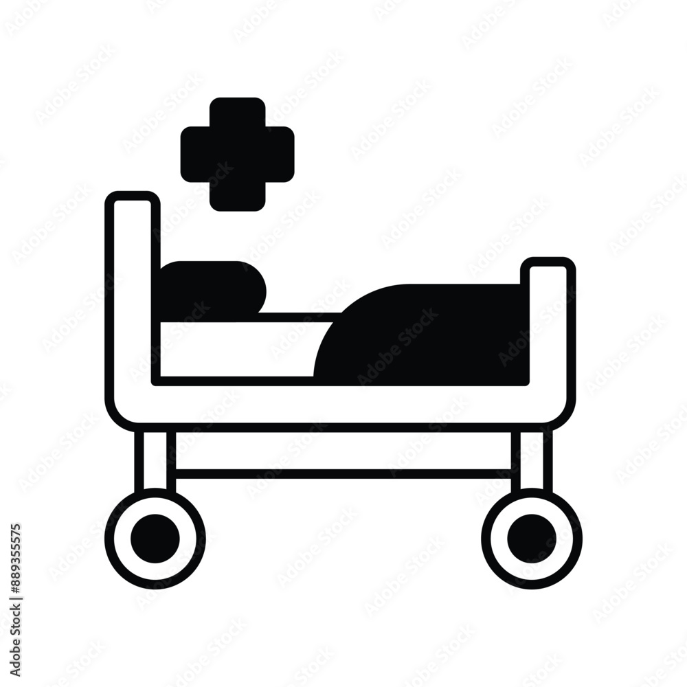 hospital bed glyph icon with white background vector stock illustration hospital bed glyph icon with white background vector stock illustration