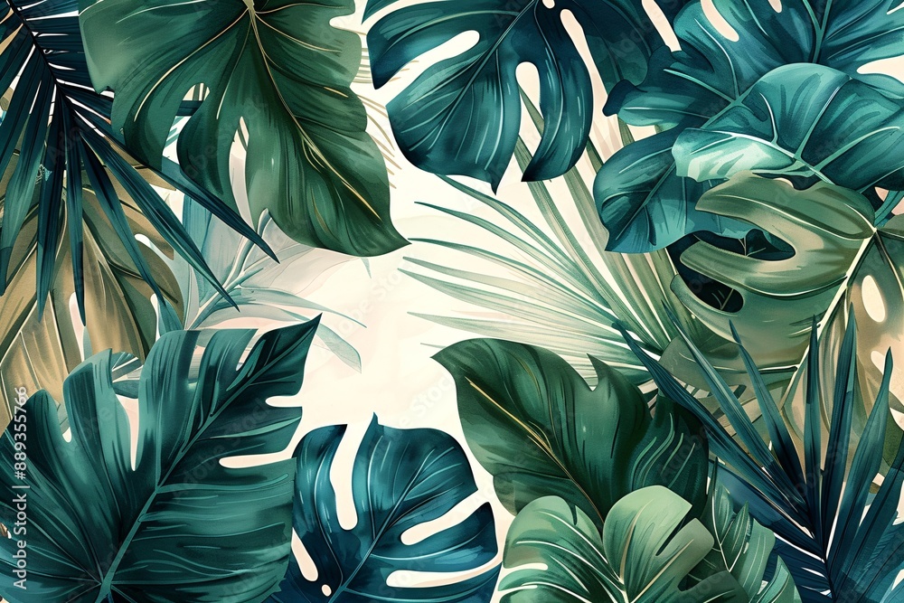 custom made wallpaper toronto digitalExotic Watercolor Tropical Leaves Background