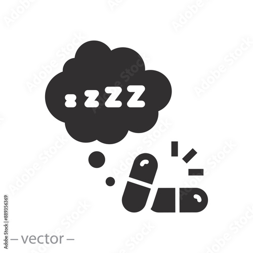 dose drug icon, sleep pills, cloud zzzz, thin line symbol - vector illustration