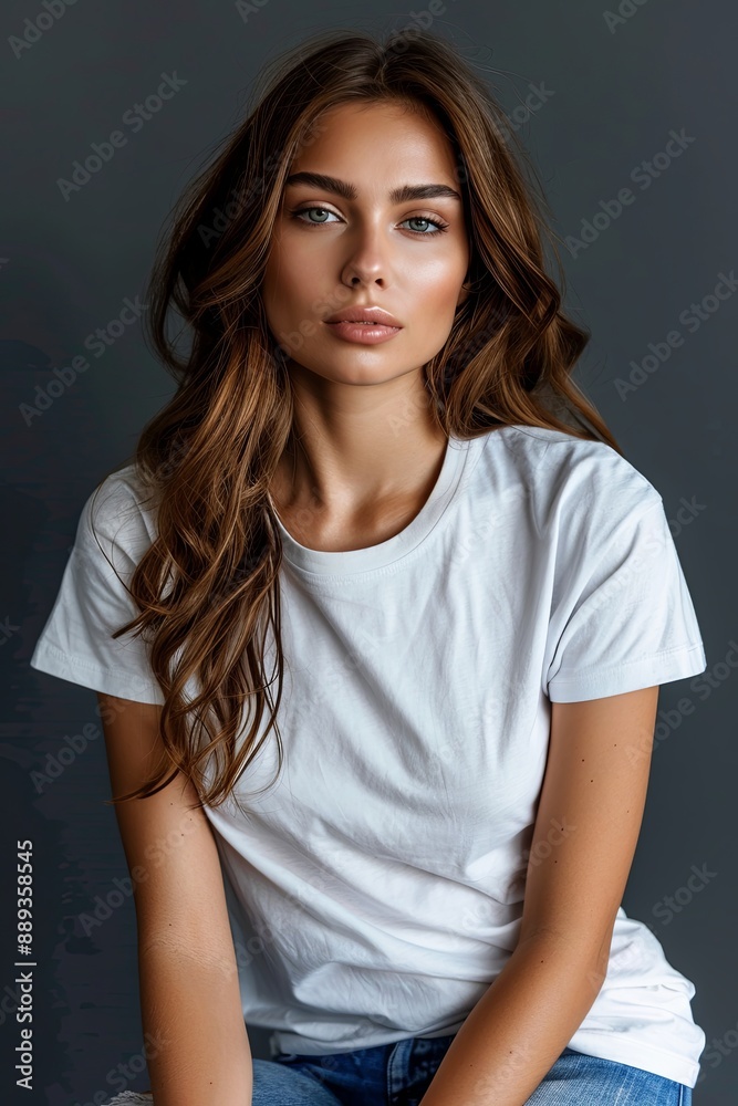White tshirt mockup on woman model created with Generative AI White tshirt mockup on woman model created with Generative AI