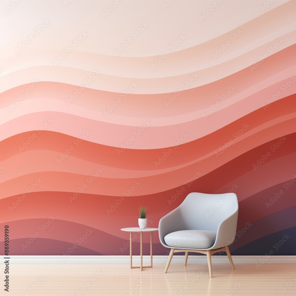 Minimalist living room interior with wavy wall pattern and single chair Minimalist living room interior with wavy wall pattern and single chair