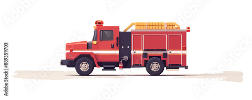 Toy fire truck on a white background. Vector flat minimalistic isolated illustration.