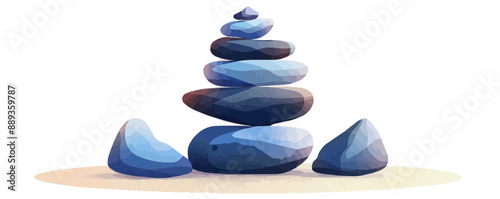 Zen stone tower balancing in perfect harmony. Vector flat minimalistic isolated illustration.