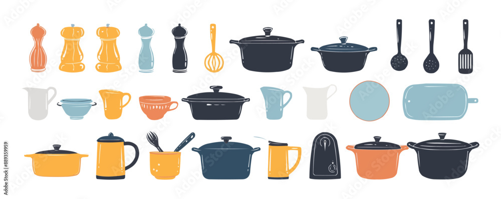 Kitchenware on a white background. Vector flat isolated illustration. Kitchenware on a white background. Vector flat isolated illustration.