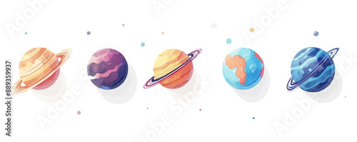 Toy planets on a white background. Vector flat minimalistic isolated illustration.