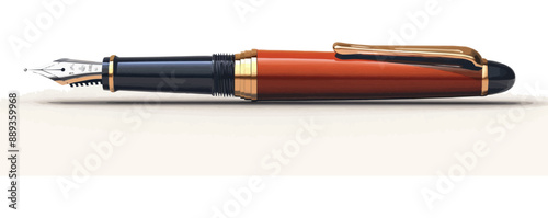 A fountain pen with a nib and an ink cartridge, resting on the white background. Vector flat minimalistic isolated illustration.