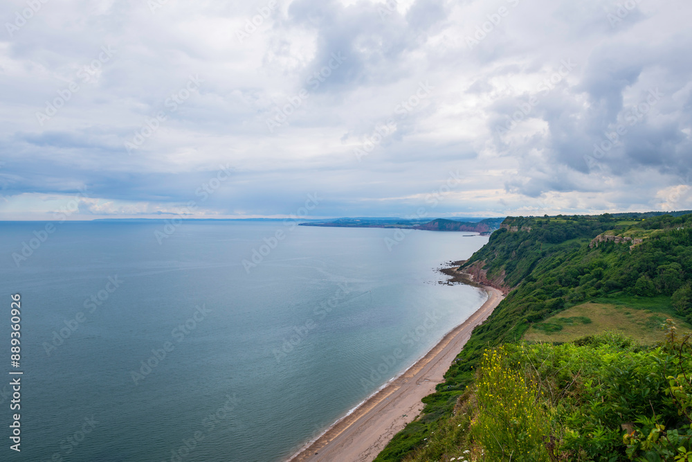 View towards Dusncombe Cliff, near Sidmouth, Devon, England