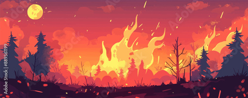 Roaring wildfire illustration, Vector flat minimalistic isolated illustration