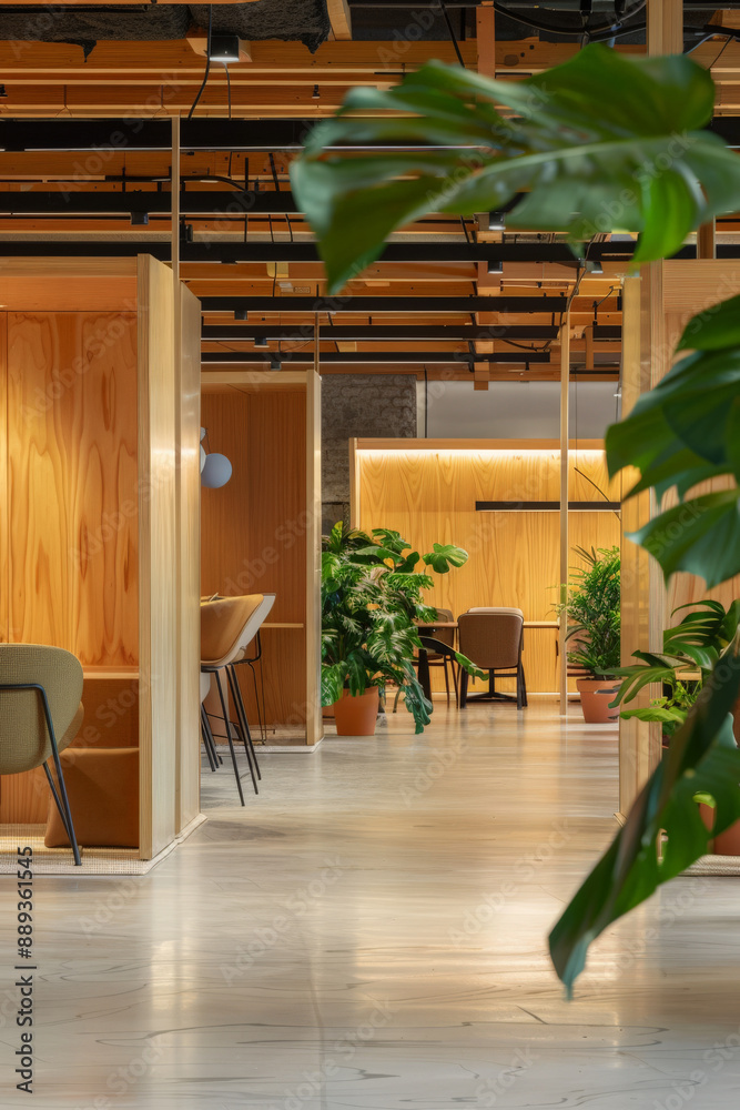 Flexible coworking office with modular furniture, movable walls, and ...