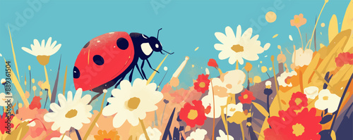 Red ladybug, Vector flat minimalistic isolated illustration