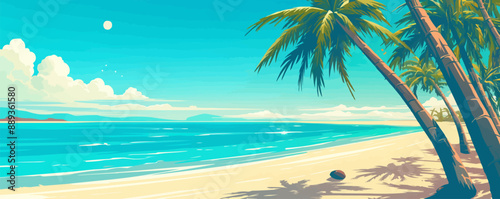 Palm tree with coconuts on a tropical beach, Vector flat minimalistic isolated illustration