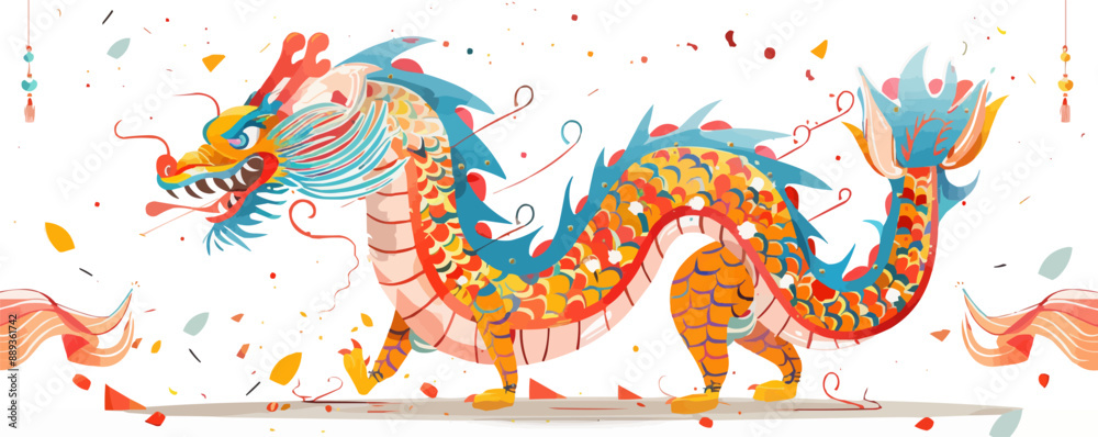 Traditional Chinese dragon dance during festival, Vector flat minimalistic isolated illustration Traditional Chinese dragon dance during festival, Vector flat minimalistic isolated illustration
