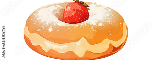 Strawberry filled donut with powdered sugar, Vector flat minimalistic isolated illustration