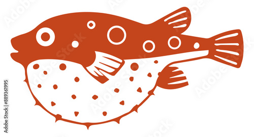 Puffer fish, vector silhouette in orange color.