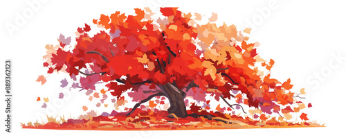 Vibrant maple tree with vibrant red leaves, autumn foliage vector flat minimalistic isolated illustration
