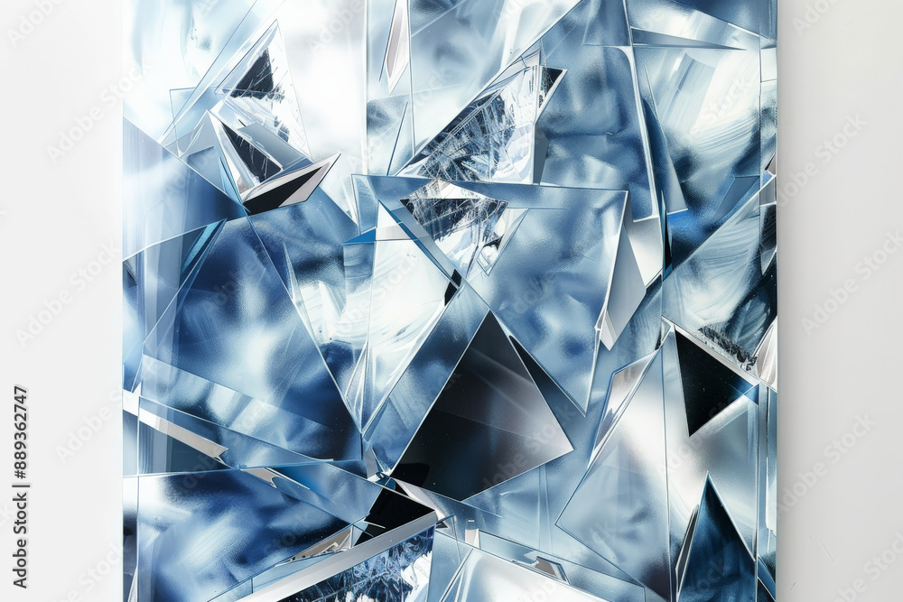 Canvas poster with geometric shapes in icy blues and cool silvers, showcasing sleek patterns and modern designs in a wintery wallpaper style