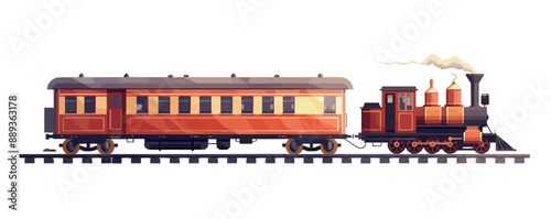 Nostalgic model train with locomotive, cars, and tracks Vector flat minimalistic isolated illustration