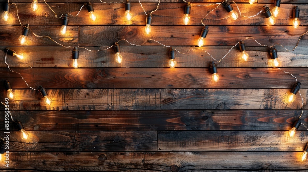 Decorative lights shining on wooden backdrop Decorative lights shining on wooden backdrop