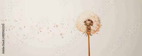 A single dandelion seed floating in the air, symbolizing hope, new beginnings, the fragility of life, and the resilience Vector flat minimalistic isolated illustration.
