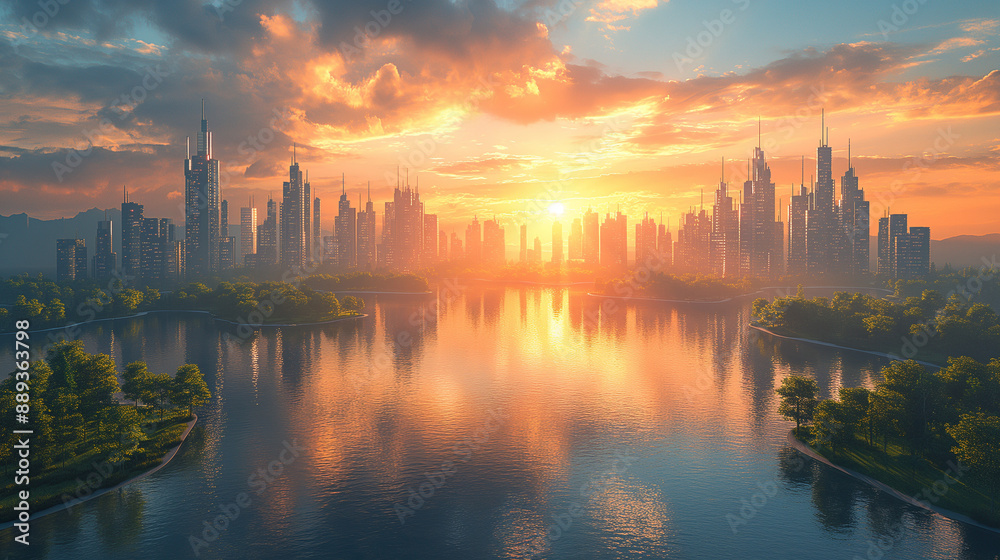 Fototapeta premium photorealistic futuruistic urban landscape.