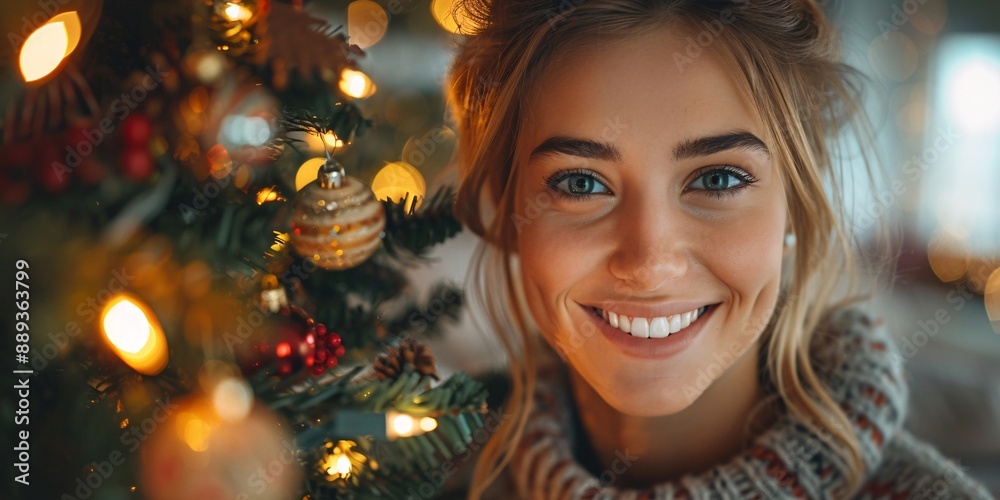 Vibrant portrait of a woman celebrating Christmas Vibrant portrait of a woman celebrating Christmas