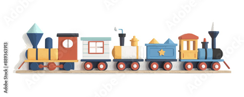 Toy train set on a white background. Vector flat minimalistic isolated illustration.