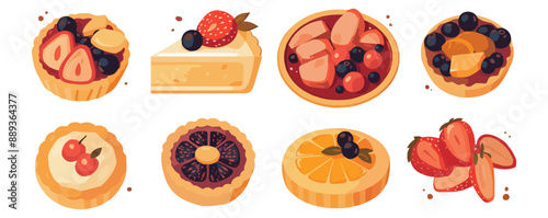 Assortment of homemade fruit tarts, pastry chef's delight vector flat minimalistic isolated illustration