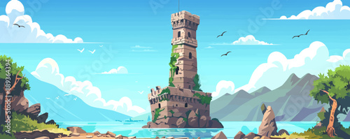 Old medieval tower isolated clipart, Vector flat minimalistic isolated illustration