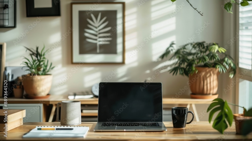 Minimalistic Workspace with Laptop, Planner, and Coffee Mug Minimalistic Workspace with Laptop, Planner, and Coffee Mug